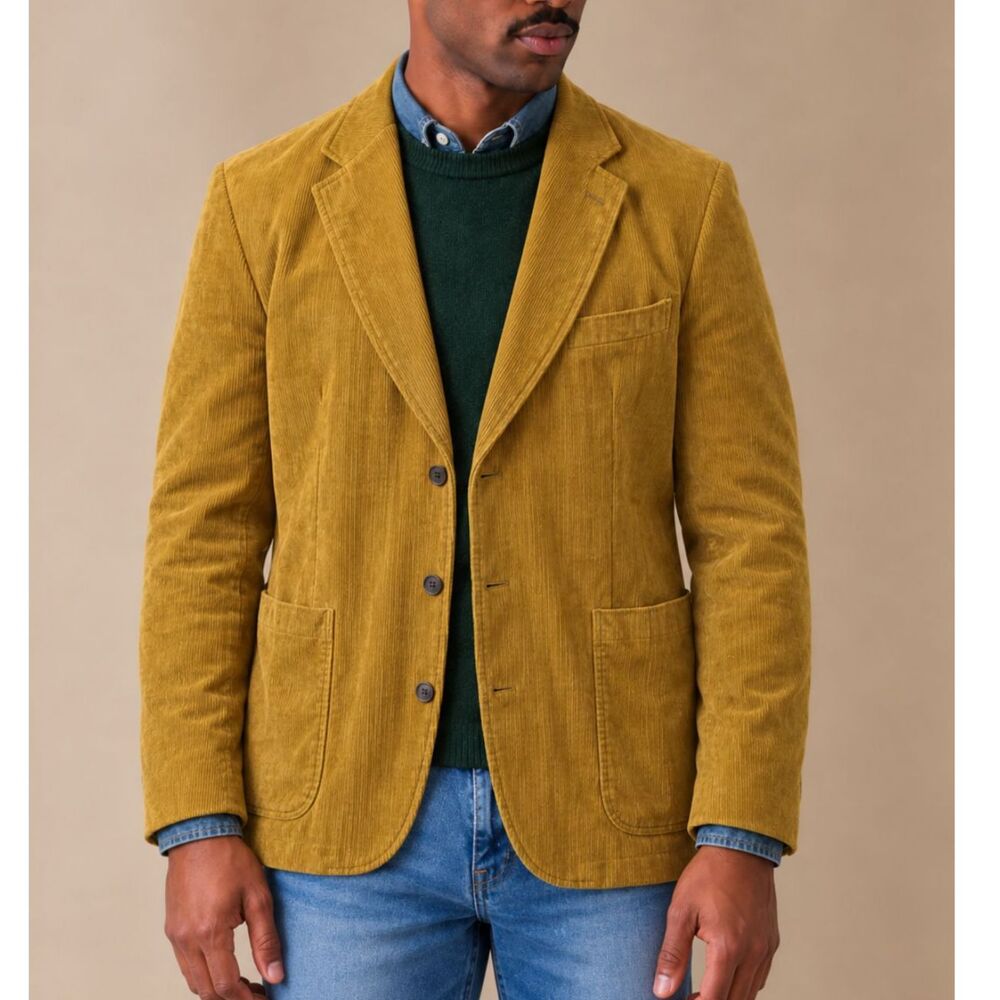 TREK & TRAVEL Mens 44 GR54 VTG Mustard Corduroy Blazer Sport Coat Dark Academia